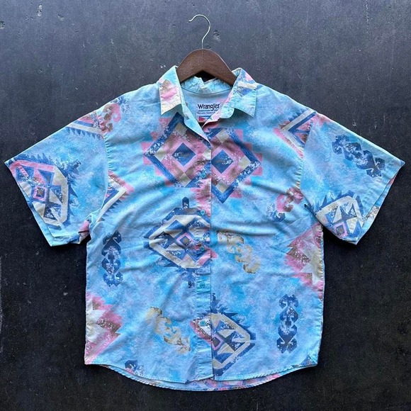 Vintage 90s Wrangler Western Wear Button Up Short Sleeve Shirt Size Large - Picture 1 of 4